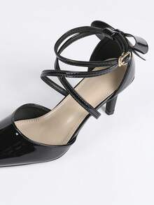 女士黑色高跟鞋，新款夏季尖头性感漆皮细跟高跟鞋 - 黑色 - 查看 8