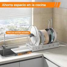 zxxNCONCO Organizador de Ollas y Sart Extrae Aorra Ecio Bao Gabinete con 9 Separadores Diseño Antideizante en V y Escurridor para la Cocina  ogarorganizador de cocina - Blanco - Ver 5