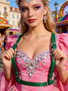 Punk Waist Belt Women PU Leather Skinny Body Adjustable Belts With Gothic Circle For Party - Green LB-006ML - View 1