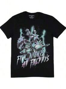 Shirts For Men Fives Nights At Freddy's Men's Security Breach Lightning Distressed Adult T-Shirt Men's Casual Print Round Neck Short Sleeve T-Shirt Men Women T-Shirt Print Tee - 黑色 - 查看 8