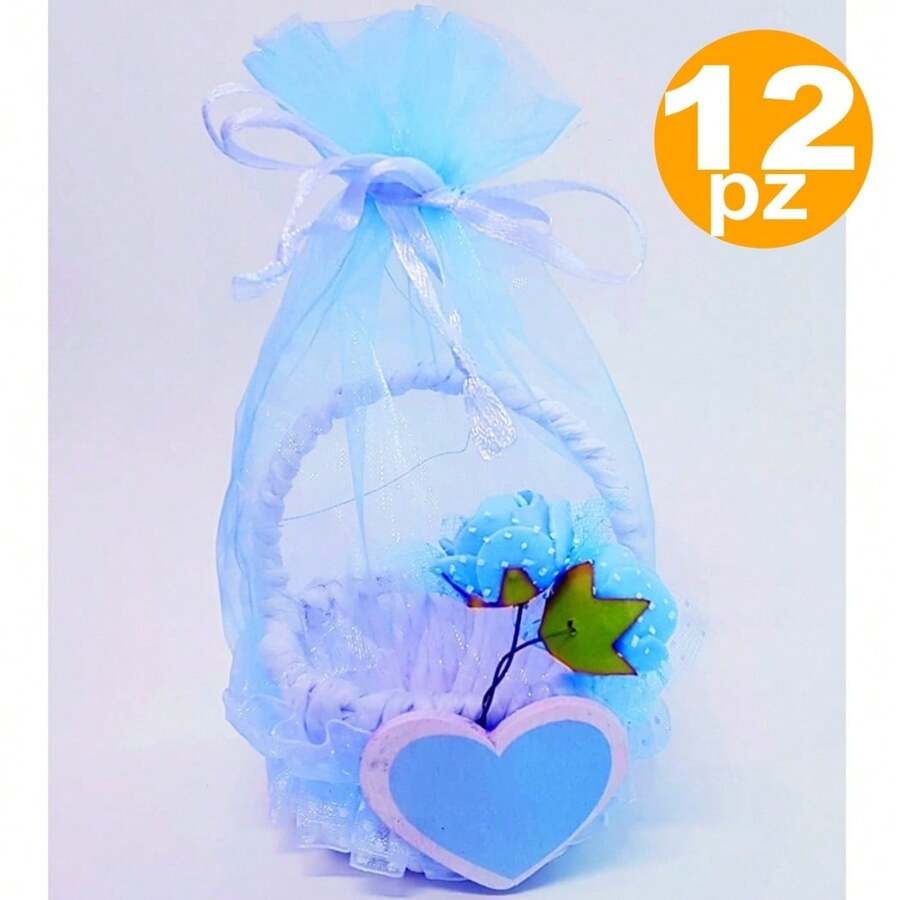 OISE ART STORE Bomboniere Cestino Azzurro Cuore Sacchetto Organza Confetti Nascita Battesimo - - Multicolore - Visualizzare 1