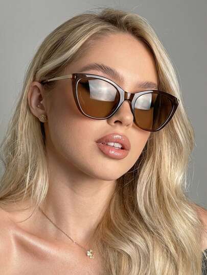 1 Pair Women's Retro Cat Eye PC Frame Glasses With Metal Legs, Fashionable Street Style, Vintage Chic