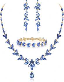 Bridal Fashion Jewelry Set - Purple Silver Tone - View 1