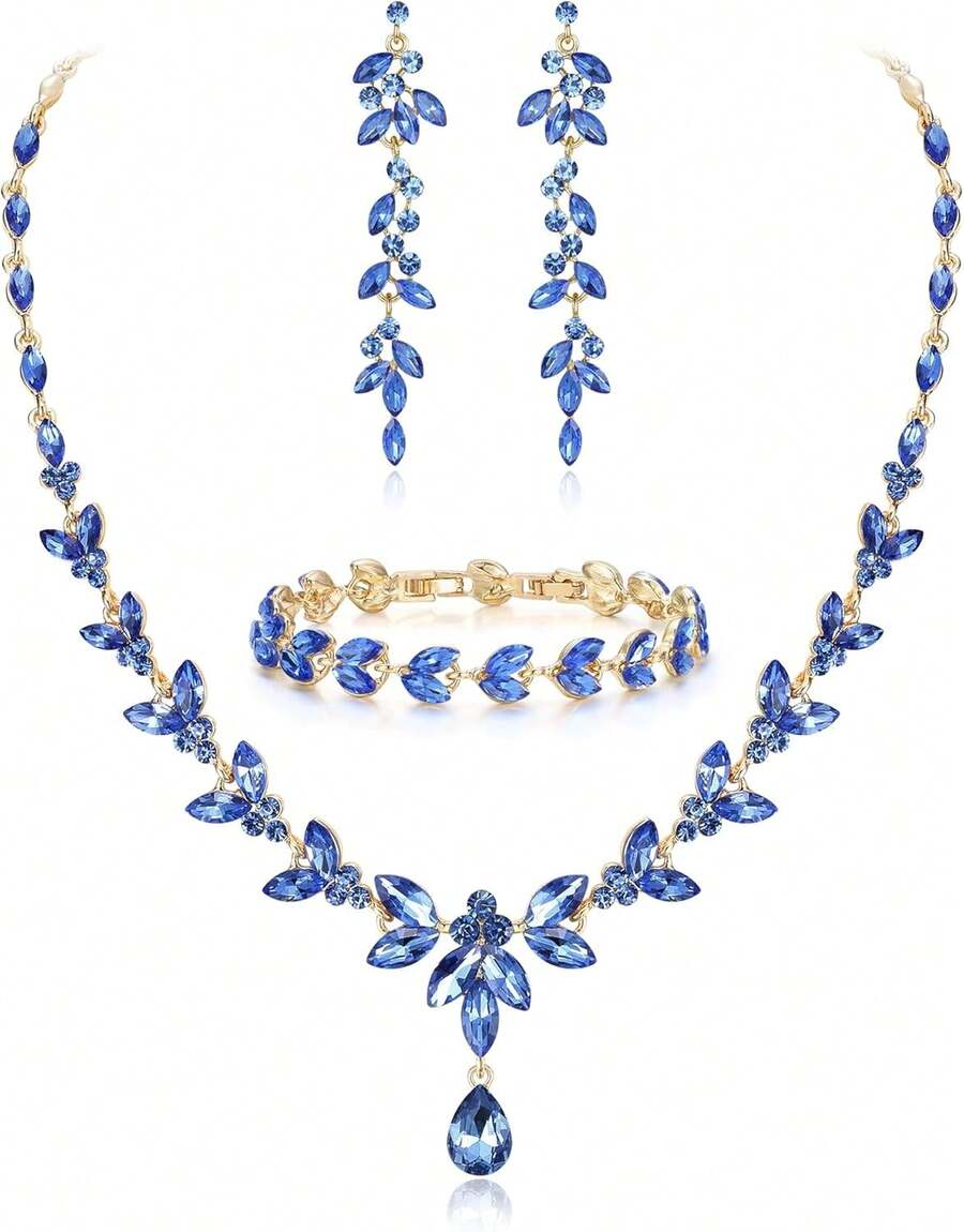 Bridal Fashion Jewelry Set - Purple Silver Tone - View 1