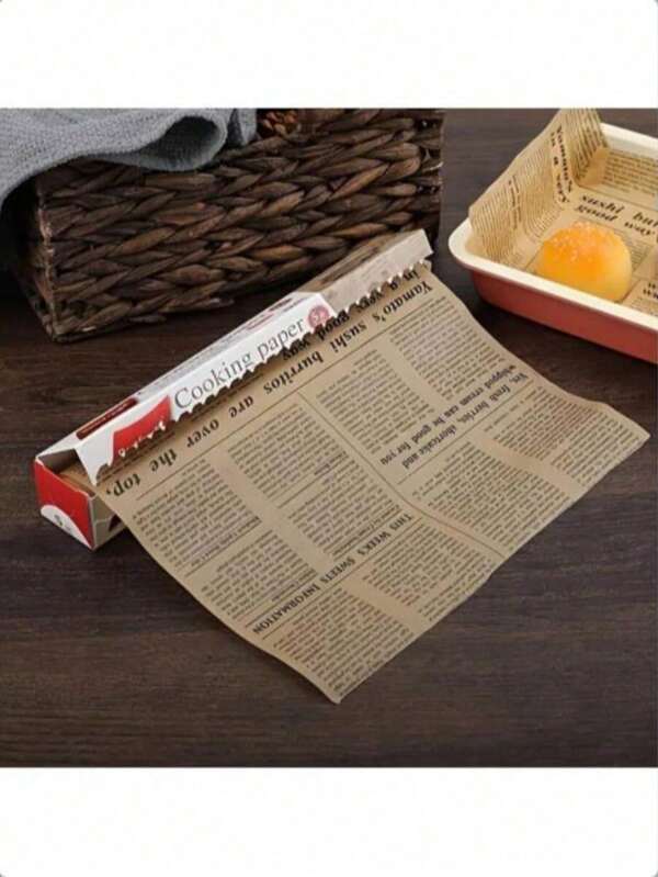 1盒复古报纸图案烘焙纸：硅胶涂层不粘烘焙纸，耐热，适用于烤盘、面包，可裁剪尺寸，厨房工具，礼品包装纸
