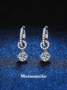 BLOVEMEE 2pcs Fashionable Luxury 925 Silver 0.5-1 Carat Moissanite Earrings, Suitable For Women's Daily Wear, Party, Vacation, Valentine's Day, Mother's Day, Wedding Anniversary, Christmas, Birthday Jewelry Gift - Silver - View 1