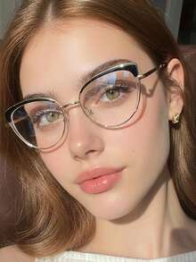 1 Pair Women's Multi-Color Cat Eye PC Frame Metal Hoop Personalized Spring Leg Contrast Color Glasses - Multicolor - View 1