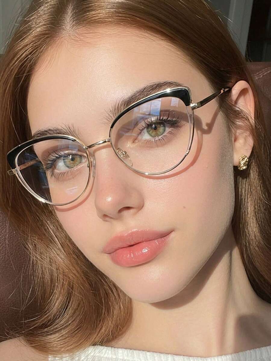 1 Pair Women's Multi-Color Cat Eye PC Frame Metal Hoop Personalized Spring Leg Contrast Color Glasses - Multicolor - View 1