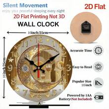 1pc 2D Flat Wall-Mounted Clock Decoration, 10inch Islamic Arabic Silent Wall Clock - Moon And Lantern, White Wooden Coated Round Clock, Gold Hands And Black Arabic Numerals Wooden Round Wall-Mounted Clock, Wooden Round Decorative Clock With Numerical Display, Suitable For Home Decoration, Holiday Gift (Batteries Not Included),Wall Decor,Room Decor,Home Deocr,Reloj De Pared - Multicolor/10in/25cm - View 5