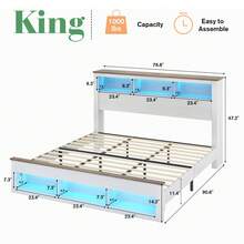 Wood Platform Bed Frame With Bookcase Storage Headboard And Footboard, Farmhouse Bed With LED Light ,Full/Queen/King Size - Xem 4