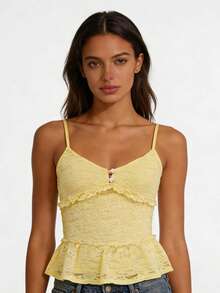 Women Lace Camisole, Sleeveless Tops Low-cut Backless Slim Fit Summer Tops Clubwear - Amarillo - Ver 2