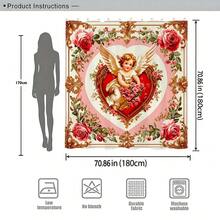 ستارة دش بتصميم قلب كيوبيد الورد الأنيق مع خطافات، ستارة حمام رومانسية فيكتورية، ستارة حمام مزينة بإطار كيوبيد والزهور لديكور حمام عيد الحب، إكسسوارات حمام فاخرة باللون الذهبي، لوازم حمام منزلية أنيقة كلاسيكية، ستارة حمام احتفالية رسمية، ديكور منزلي لا يزول، ستارة حمام فاخرة عالية الجودة - أحمر وأبيض - مشاهدة 3