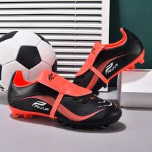 MINGBIN 1 par de zapatos de fútbol unisex, zapatos de entrenamiento y partido de césped natural al aire libre de caña baja, tacos de fútbol americano para adolescentes, zapatos deportivos profesionales con cordones delanteros de PU, tacos largos AG/FG - Negro y rojo - Ver 7
