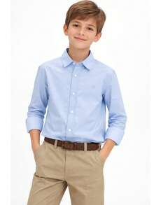 Children's/Youth Long-Sleeved Dress Shirt For Graduation, Baptism, Conference, Church - Màu xanh nhạt - Xem 1
