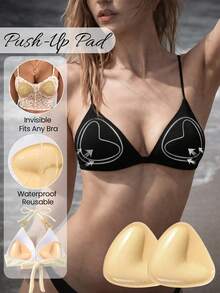 1 Pair Women Double-Sided Invisible Adhesive Bra Pads, Silicone Sticky Push-Up Chest Padding Inserts, Reusable Waterproof Thickened Bra Pads For Bikini, Swimwear & Summer Outfits - Multicolor - View 16