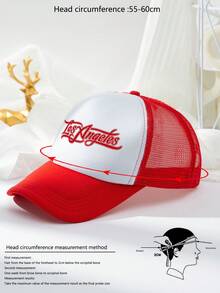 1pc Men's Red & White Artistic Text Print Casual Adjustable Baseball Mesh Cap, Suitable For Outdoor, Travel, Beach, Party, Fishing, Gift,Summer,Holiday - Red and White - View 4