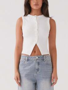 Women Y2k Button Down Tank Tops Casual Summer Ribbed Sleeveless Tees Shirts Basic Slim Fit Vest Shirts Aesthetic Crop Tops Streetwear - 白色 - 查看 5