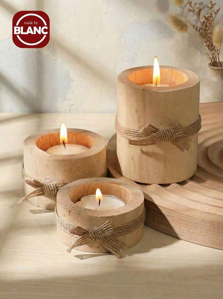 1 件/3 件木制茶灯烛台,木制供奉茶灯台,用于婚礼生日中心装饰,用于桌面花盆,用于乡村中心装饰,家居装饰最佳礼物装饰 Rama - 棕色 - 查看 1