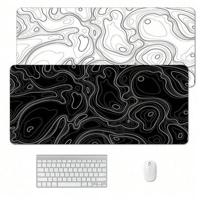 Alfombrilla de ratón grande con mapa topográfico en blanco y negro - Alfombrilla de ratón extendida con contorno, gran almohadilla para teclado, fácil de limpiar, alfombrilla de escritorio lavable con base de goma antideslizante, bordes cosidos con precisión, regalo de alfombrilla de ratón, protector de escritorio