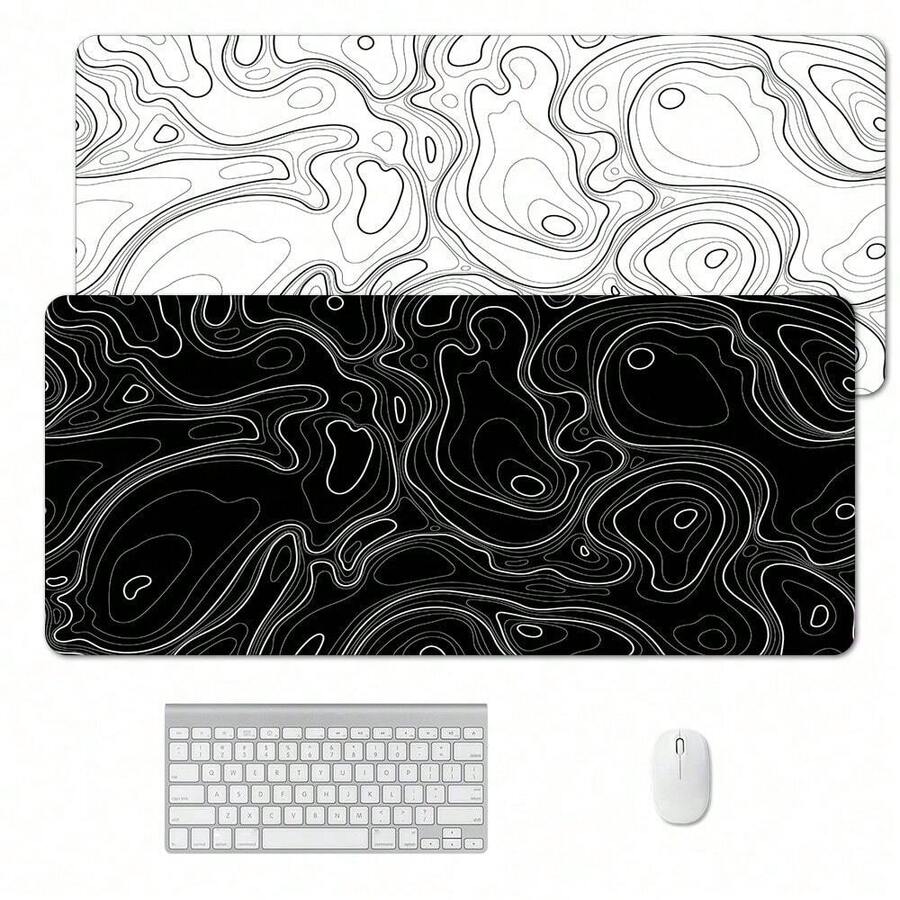 Alfombrilla de ratón grande con mapa topográfico en blanco y negro - Alfombrilla de ratón extendida con contorno, gran almohadilla para teclado, fácil de limpiar, alfombrilla de escritorio lavable con base de goma antideslizante, bordes cosidos con precisión, regalo de alfombrilla de ratón, protector de escritorio