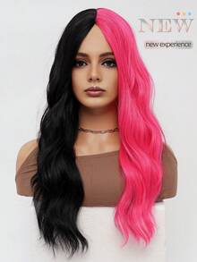 clouder 哥特朋克黑粉双色长款波浪卷假发，26英寸中分刘海，耐热合成纤维假发，女士哑光质感卷发，适合日常角色扮演、节日派对、音乐节、Y2K街头风、前卫学院风、现代时尚朋克造型。 - 拼色 - 查看 12