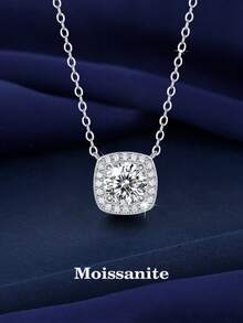 BLOVEMEE 1pc 925 Silver 1 Carat 6.5mm Moissanite Square Pendant Necklace, Suitable For Women's Daily Wear, Banquet, Holiday, Valentine's Day, Mother's Day, Wedding Anniversary, Birthday Jewelry Gift - Silver - View 5