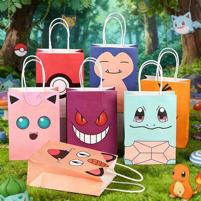  Pokémon Gift Bag Style Minimalist Cartoon Gift Bag Anime-Inspired Animal Paper Bag Anime Paper Bag Random Color Delivery 20PCS/10pcs 21*15cm Color Random Pokemon Gift Bags, Paper Handled Shopping Bags, Kraft Portable Bags For Merchandise Packaging, Party Favors, Anime Collection