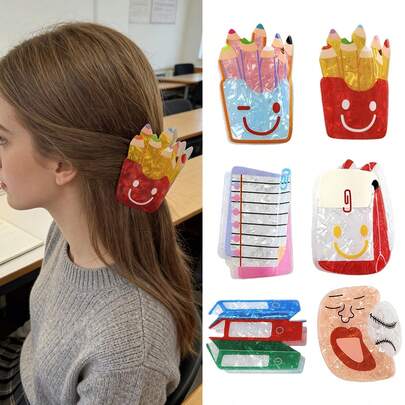 1个新款返校发夹，创意可爱背包配件，适合开学季，侧夹，高冠优雅发夹，时尚爪夹，休闲发饰