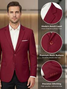 Chaqueta de traje para hombre, ropa de hombre de dos botones, elegante, de corte slim, de solapa única, blazer de fiesta para hombre, ropa formal de negocios para hombre, traje de boda, talla XS-3XL, ropa de vacaciones para hombre, regalo del Día de San Valentín para hombres - Burdeos - Ver 1