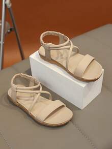 1双复古露趾儿童凉鞋，夏季新款时尚透气沙滩鞋，柔软防滑鞋底 - 灰色 - 查看 3