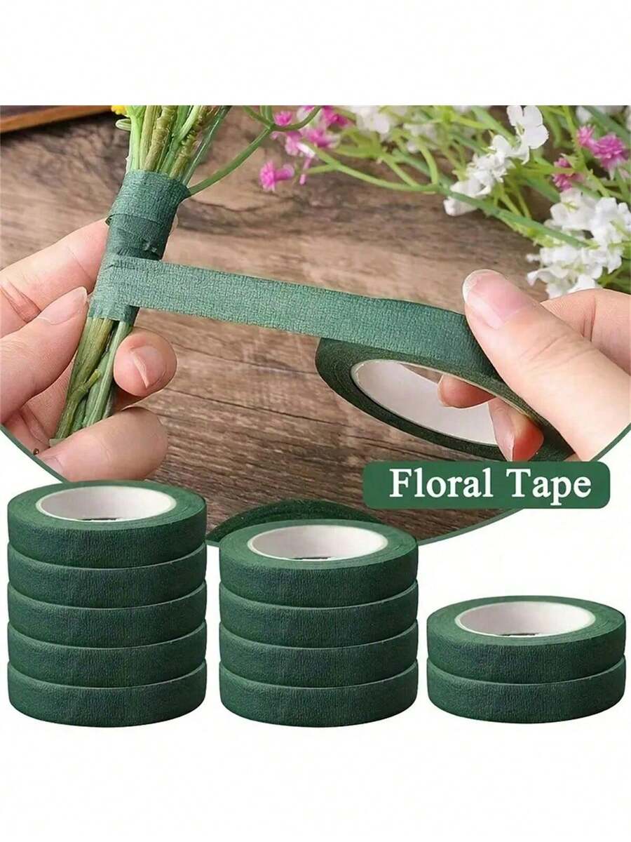 5pcs 12MM X 20YD Green Self-Adhesive Floral Tape, Bouquet Wrapping Tape For Artificial Flowers Plants Stems, DIY Craft Decor - Multicolor - View 1