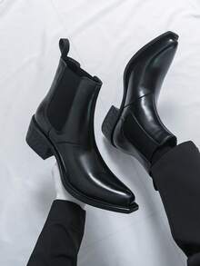 2026 New Fashion Men's Chelsea Boots, Motorcycle Boots, Versatile Casual Shoes, Autumn/Winter Korean Style, Comfortable Spring Cowboy Boots, Minimalist Riding Boots, Summer One-Piece High-Top Derby Shoes, Retro Designer Dress Shoes For Daily, Party, Date, Gift, Pointed Toe Mid-Calf Boots - Black - View 7