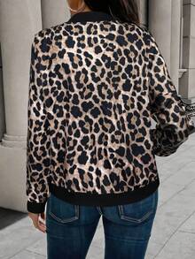 Women's New Lightweight Zip-Up Casual Leopard Print Baseball Jacket, Fashionable Regular Fit - Mocha Brown - View 5
