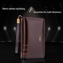 Dual Layer Zipper Clutch Bag, Large Capacity, Multi-Compartment, Fashion Design With Card & Cash Slots, Suitable For Business Travel And Gift - Brown - View 3