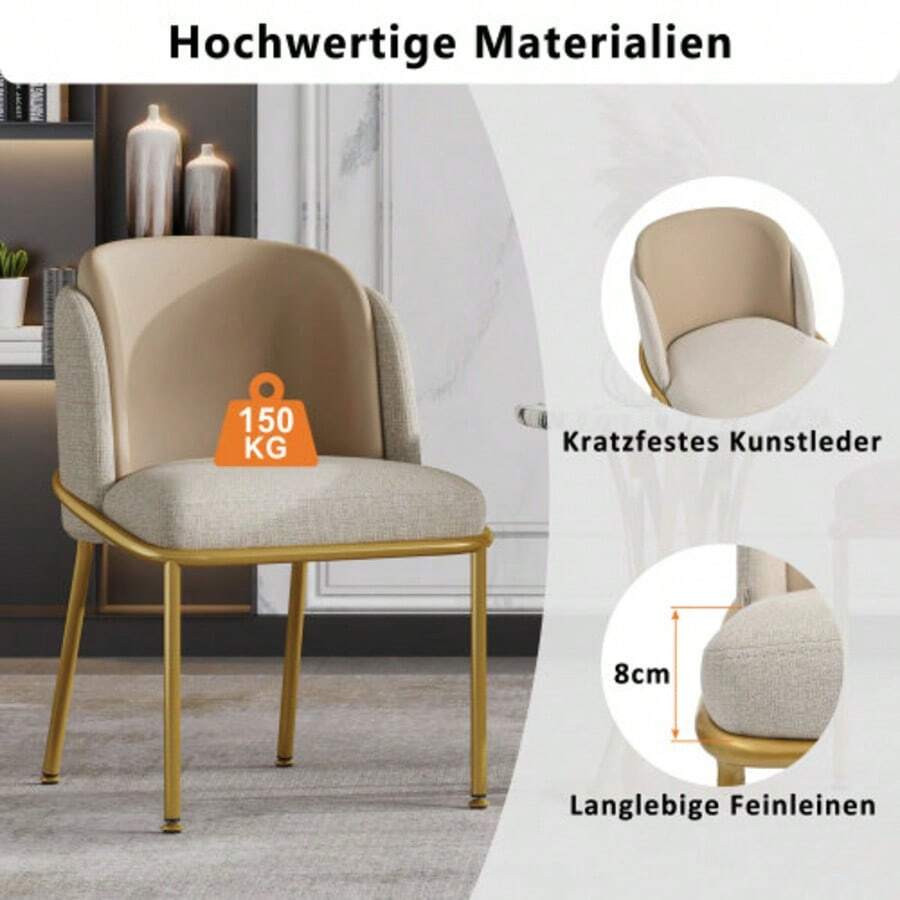 4 St Moderner Stuhl Mit Schrägstuhlbein Und Verstellbare Füße , Ideal Für Wohnzimmer, Offene Bürofläche, Esszimmer (Beige+Khaki) - Beige - View 1
