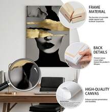 1/2Pcs Black & Gold Woman Portrait Canvas Wall Art – Luxurious Abstract Prints, High-Definition Waterproof Decor For Living Room, Bedroom & Home Office, Optional Frame - Multicolor - View 6