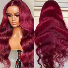 13x4 Lace Front Wigs Blended Human Hair Pre Plucked 200% Density Body Wave HD Lace Front Wigs Human Hair Transparent Frontal Glueless Wigs Virgin Human Hair With Baby Hair For Women #Burgundy 99J 34 Inch - SBUG - View 8