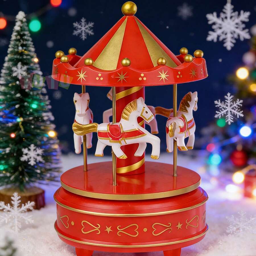 Caja De MúSica CláSica Accionada A Mano, Regalo De CumpleañOs Creativo Y RomáNtico Para Parejas, Elegante DecoracióN De Escritorio, Caja De MúSica De Carrusel Giratorio A Cuerda, Ornamento Musical Con TemáTica De Caballos Blanco-Rosa-Rojo-Azul, Caja De MúSica Decorativa Para DecoracióN De PasteleríA Y Ocasiones De Regalo, Caja De MúSica Giratoria