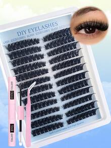 144/192/216/240pcs DIY Eyelash Extension Kit, Individual Cluster Lashes, D-Curl, 10-18mm Mixed Lash Bundles, Includes Lash Glue, Sealant And Extension Tools, Easy At-Home Eyelash Extension - màu đen - Xem 14