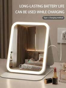 LED Makeup Mirror, Foldable Tabletop Makeup Mirror With Lights, 3 Lighting Modes Vanity Mirror, Tabletop Mirror, USB Rechargeable Makeup Mirror, Travel Makeup Mirror, PU Leather - Multicolor - View 5