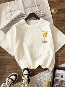 Summer Soda Print Casual T-Shirt For Women, Beach - Light Apricot - View 2