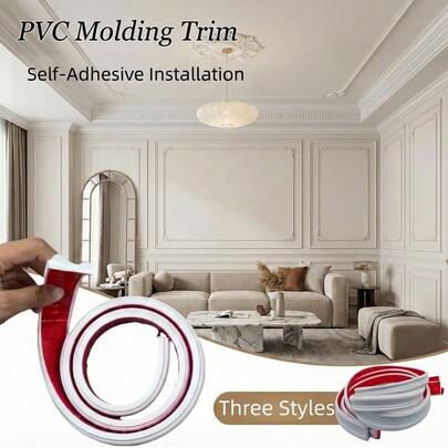 1 pieza 1m X 2.2/3/4cm Tira decorativa autoadhesiva de PVC, Tira de moldura adhesiva para pared, Paneles de pared para decoración del hogar, Tiras de decoración de pared flexible y autoadhesiva para dormitorio, estudio, sala de estar, oficina, baño y cocina