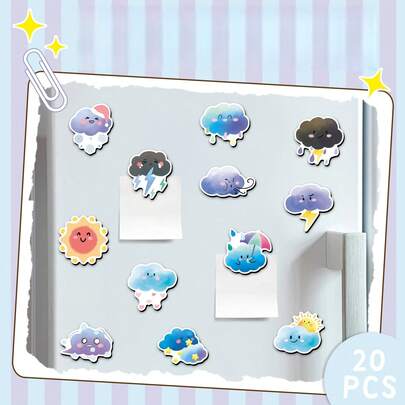 20pcs Cartoon Weather Pattern Cute Refrigerator Magnets, Strong Magnetic Stickers Suitable For Office, Classroom, Cabinet And Dishwasher