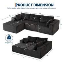 Techigher 108" Sectional Couches For Living Room, Memory Foam Modular Sectional Sofa With L-Shape Chaise, Cloud Couch, Comfy Corduroy Fluffy Couch - Grey - View 8