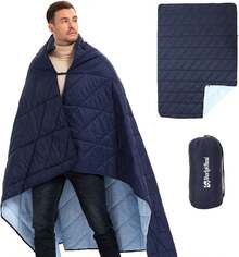 Manta hinchada para exteriores, manta de camping reversible, cálida, resistente al agua, plegable, ligera, colcha de camping, para estadio, mochilero, hamaca, picnic 79 x 55 pulgadas. - Azul real - Ver 13