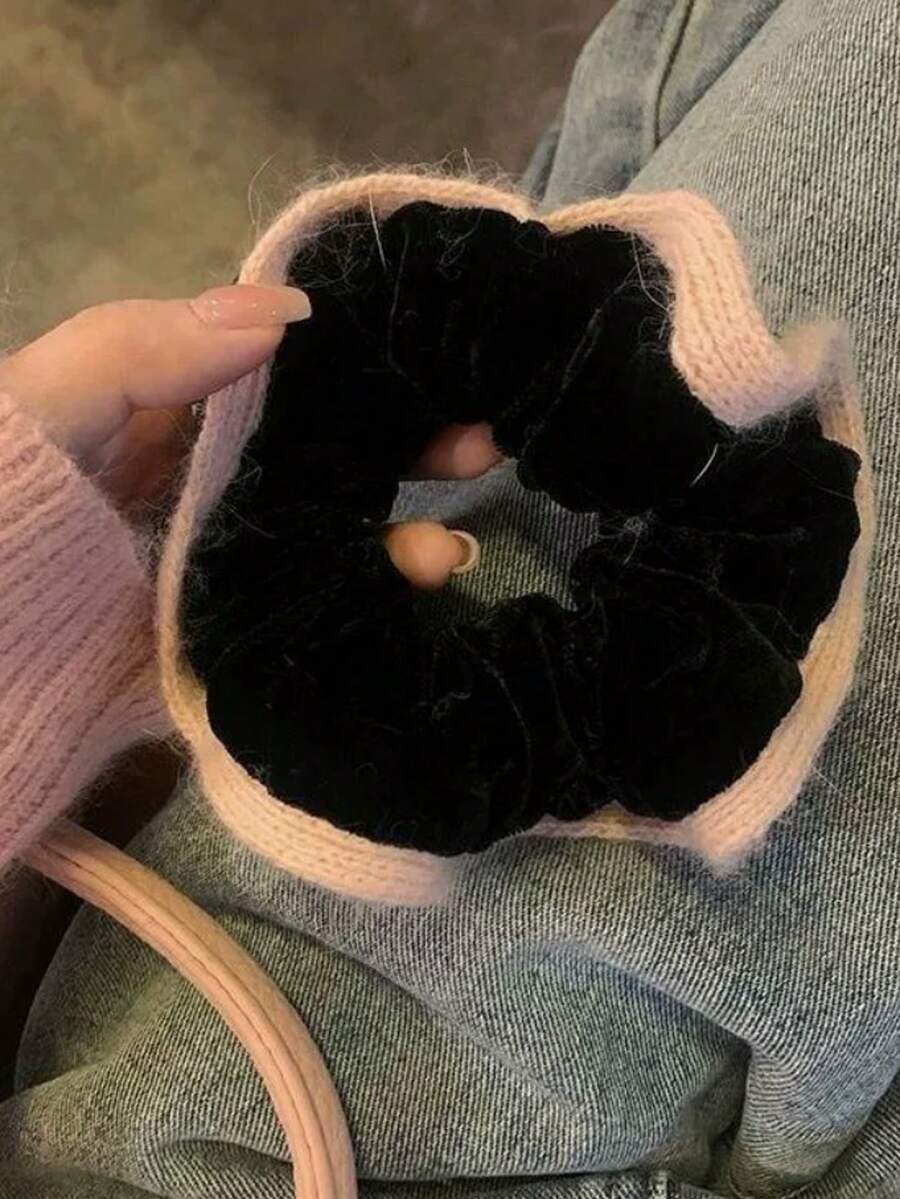 Soft -Inspired Contrast Color Fuzzy Hair Scrunchie, Fashionable Ponytail Holder Hair Elastics Hair Rubber Bands Hair Rope Elastic Hair Tie - Multicolor - View 1