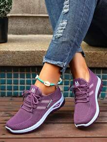 Women's Round-Toe Lace-Up Purple Flat Sneakers, Spring And Autumn Campus-Style Canvas Casual Shoes, Women's Shoes - 紫色 - 查看 2