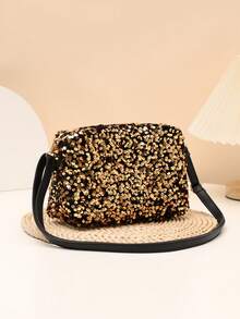 Túi đeo vai vuông đính sequin thời trang dành cho nữ - Vàng - Xem 2