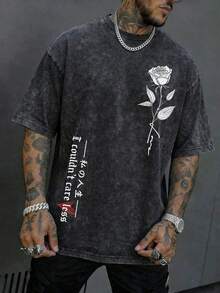 Men's Street Fashion Loose Basic Washed Black Round Neck Short Sleeve T-Shirt - Dark Grey - View 1