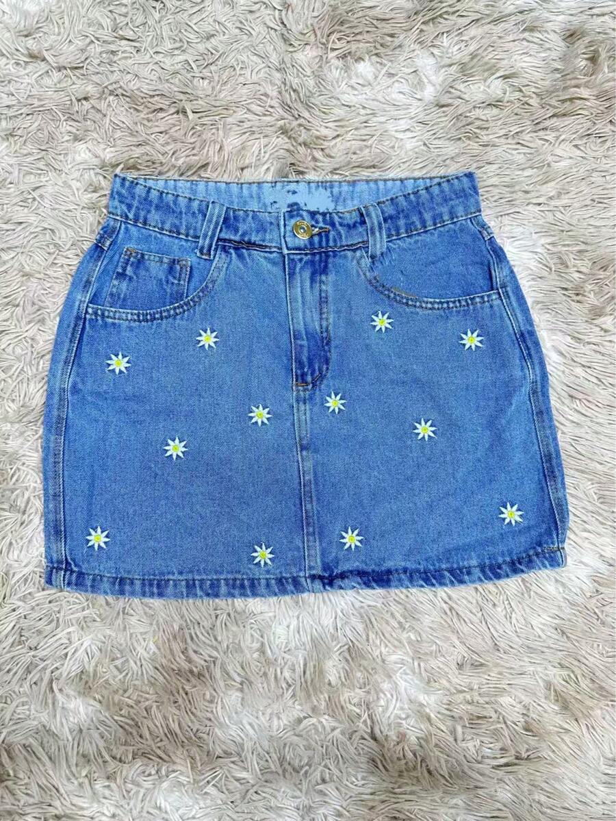 High-Waisted Short Denim Skirt Without Lycra. - Marmorizada flora - 查看 1